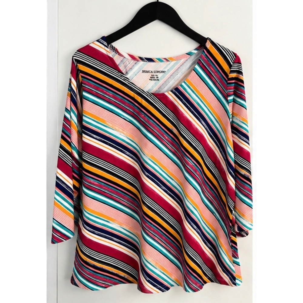Jessica London Womens Multi Color Diagonal Stripe 3/4 Sleeve Top 14/16 41-0187-9